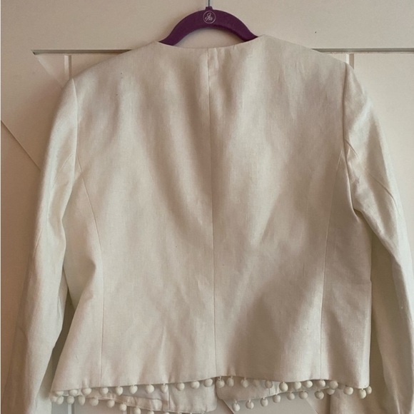 J. Crew Cropped White Linen Jacket with Pom-Poms XXS NWOT - Picture 3 of 5